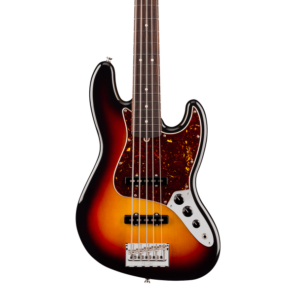 Front of Fender American Professional Jazz Bass V Rosewood 3-Color Sunburst.