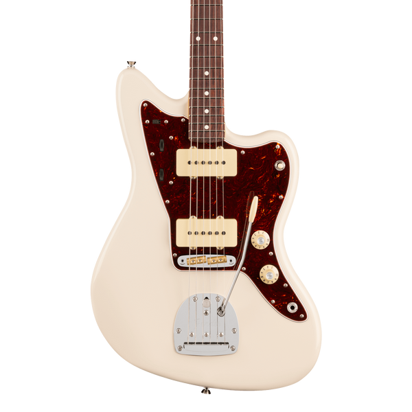Front of Fender American Professional Jazzmaster Rosewood Olympic White.