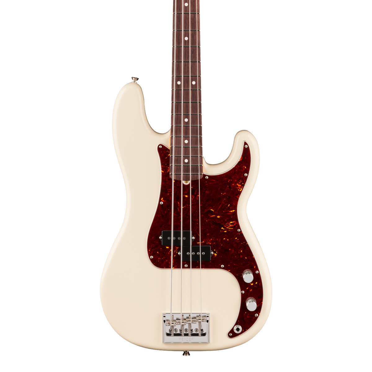 Front of Fender American Professional Precision Bass Rosewood Olympic White.