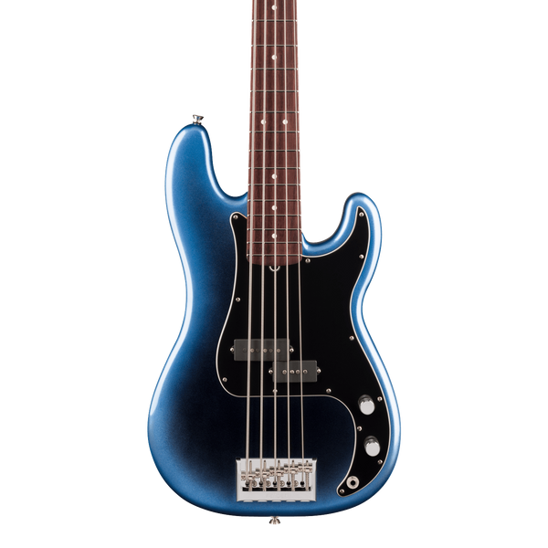 Front of Fender American Professional Precision Bass V Rosewood Dark Night.