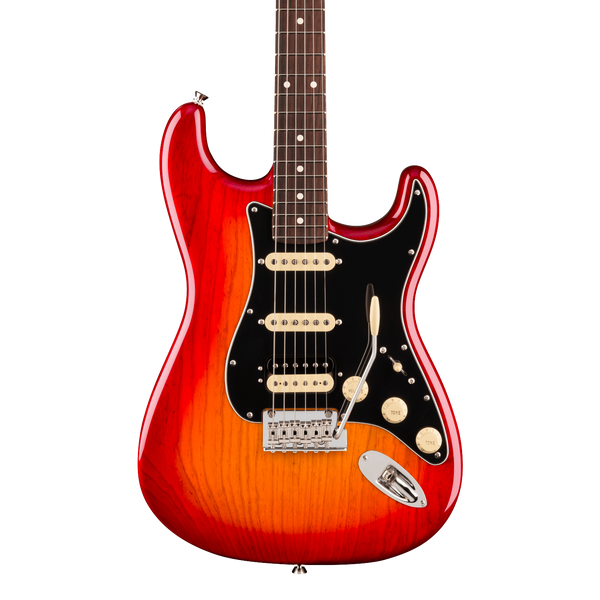 Front of Fender American Professional Stratocaster HSS Rosewood Aged Cherry Burst.