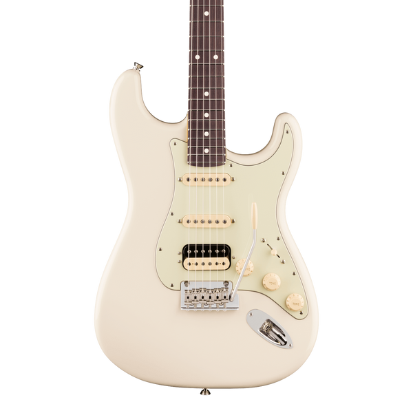 Front of Fender American Professional Stratocaster HSS Rosewood Olympic White.