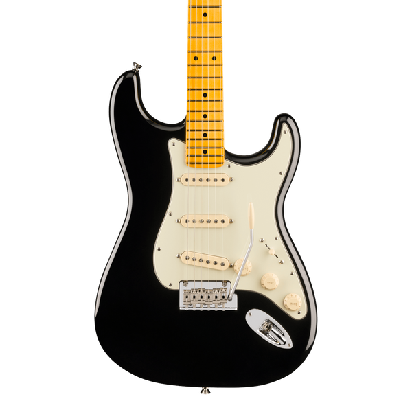 Front of Fender American Professional Stratocaster Maple Black.