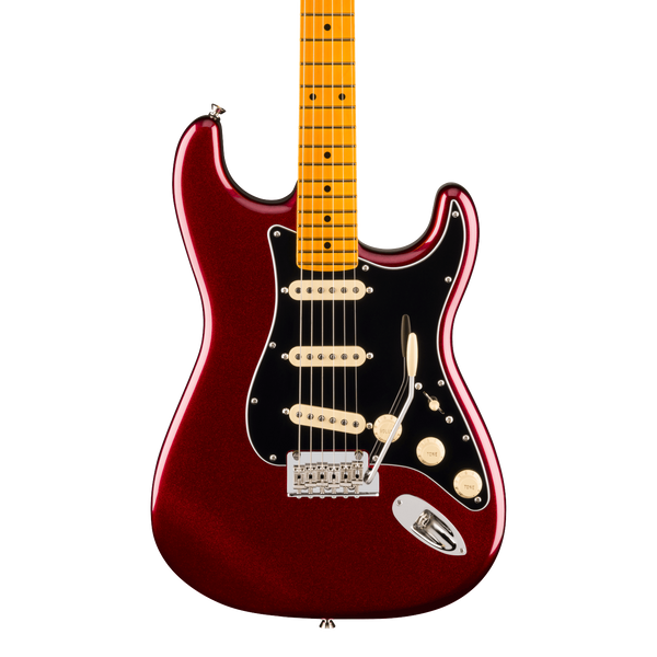 Front of Fender American Professional Stratocaster Maple Oxblood.