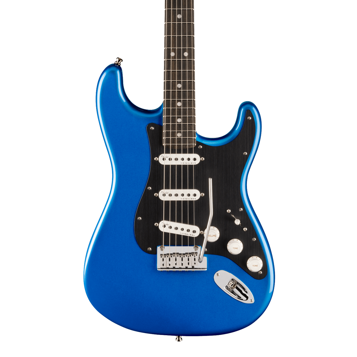 Front of Fender American Ultra II Stratocaster Noble Blue Ebony.