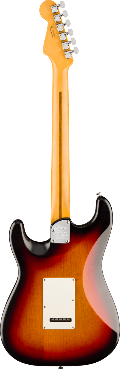 Back of Fender American Ultra Luxe '50s Stratocaster Maple 3-Color Sunburst.