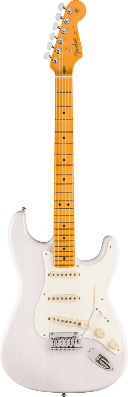 Full frontal of Fender American Ultra Luxe '50s Stratocaster Maple White Blonde.