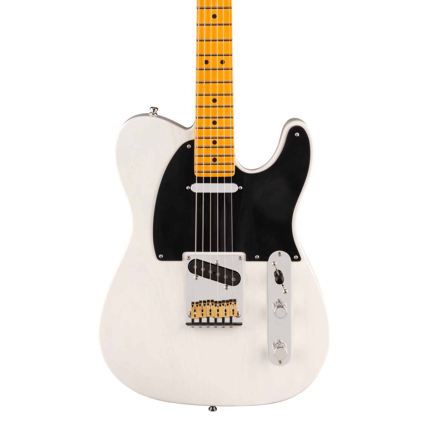 Front of Fender American Ultra Luxe '50s Telecaster Maple White Blonde.