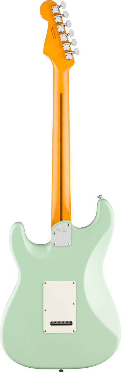 Back of Fender American Ultra Luxe '60s Stratocaster Rosewood Surf Green.