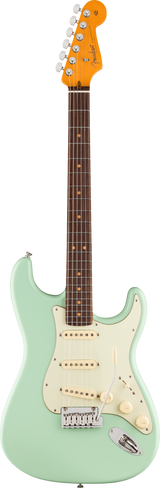 Full frontal of Fender American Ultra Luxe '60s Stratocaster Rosewood Surf Green.