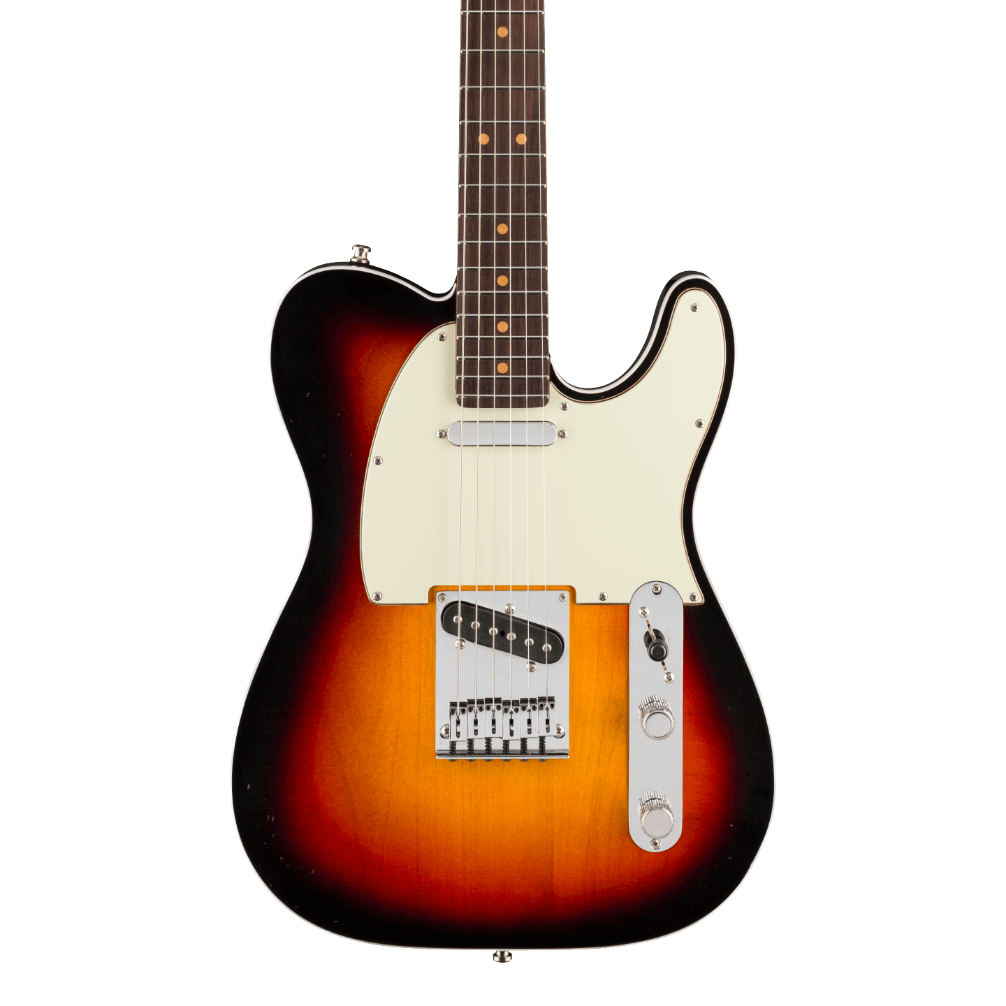 Front of Fender American Ultra Luxe '60s Telecaster Custom Rosewood 3-Color Sunburst.
