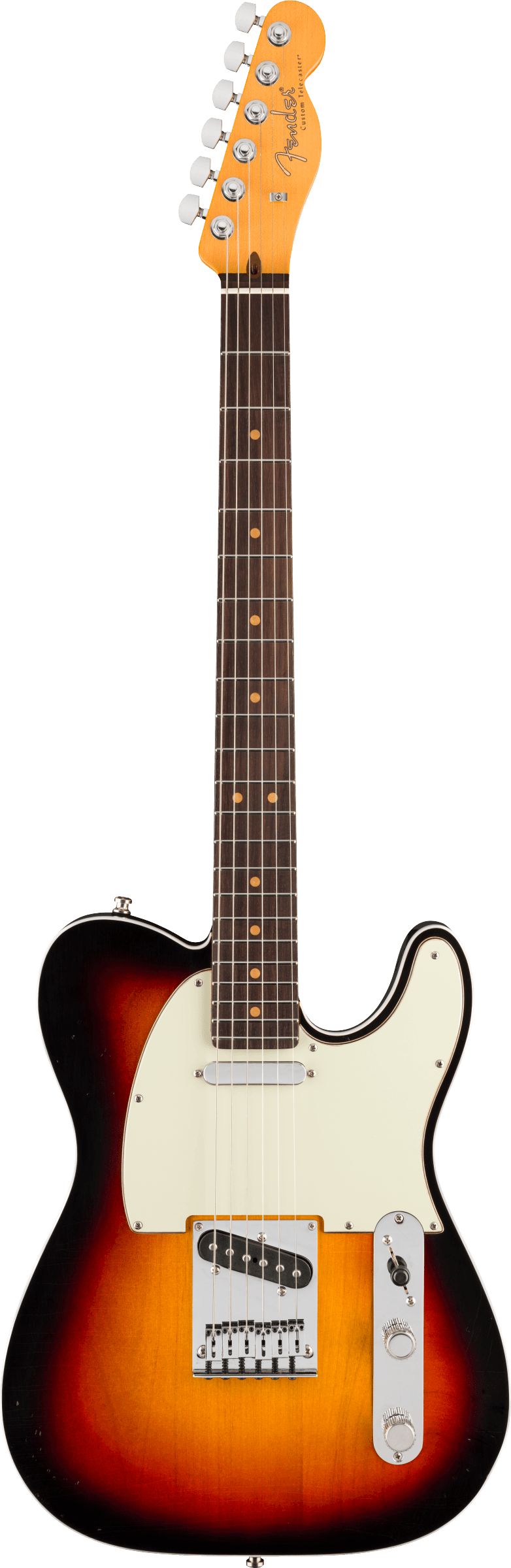 Full frontal of Fender American Ultra Luxe '60s Telecaster Custom Rosewood 3-Color Sunburst.