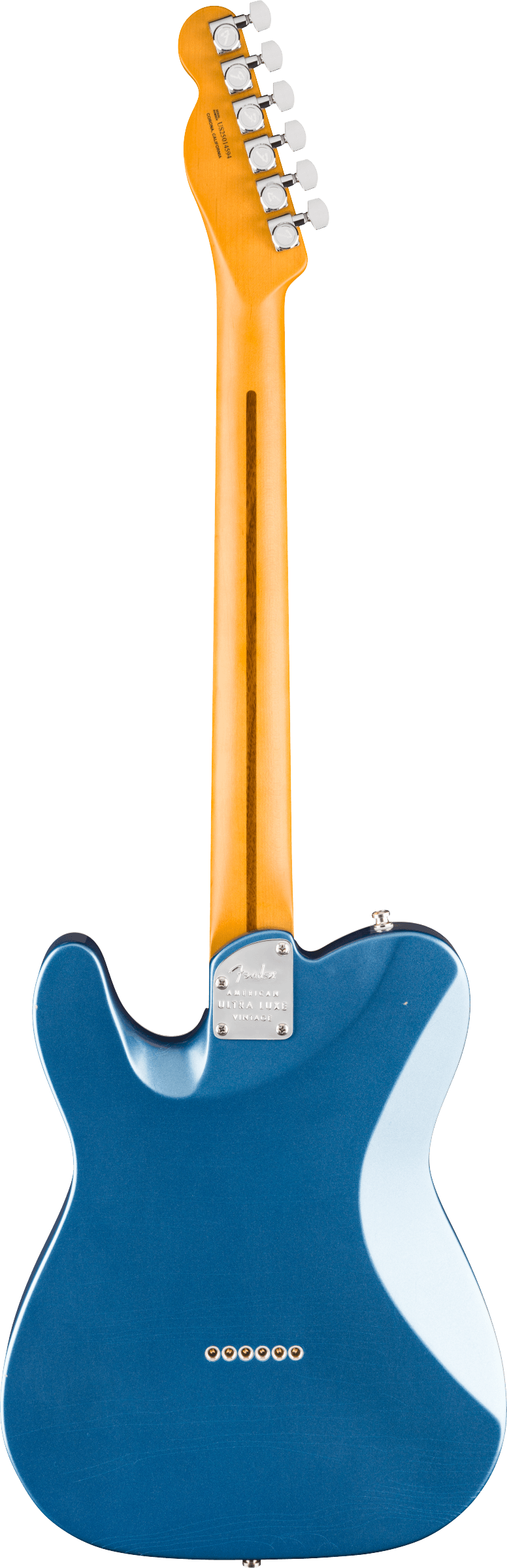 Back of Fender American Ultra Luxe '60s Telecaster Custom Rosewood Lake Placid Blue.