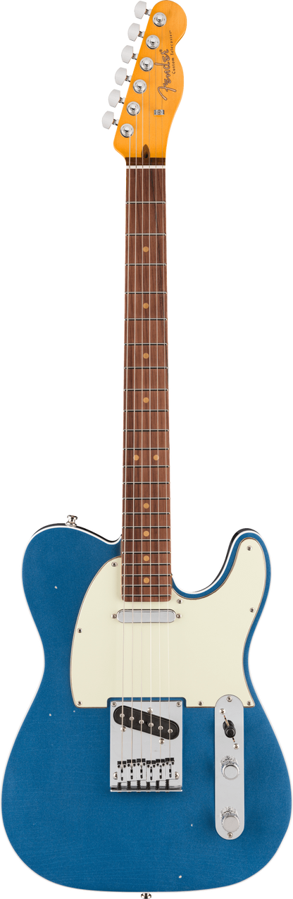 Full frontal of Fender American Ultra Luxe '60s Telecaster Custom Rosewood Lake Placid Blue.