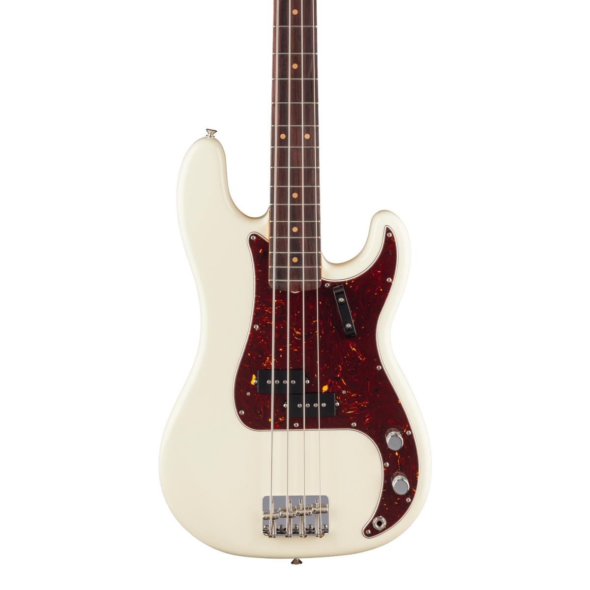 Front of Fender American Vintage II 1960 Precision Bass RW Olympic White.