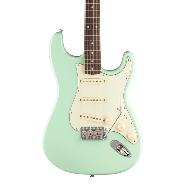 Front of Fender American Vintage II 1961 Stratocaster Rosewood Surf Green.