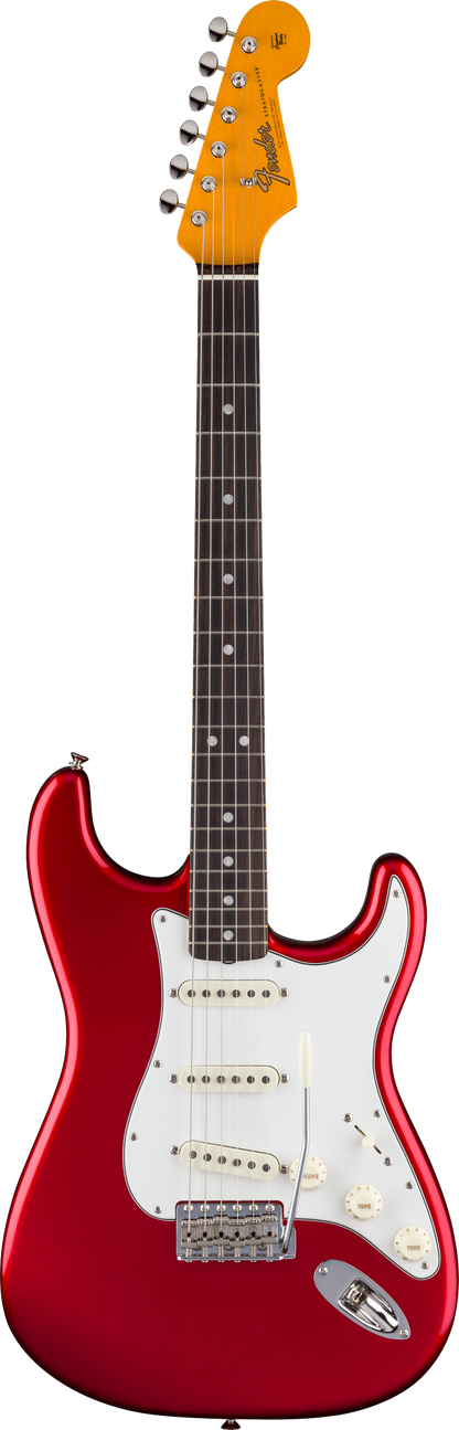 Full frontal of Fender American Vintage II 1965 Stratocaster Round-Lam RW Candy Apple Red.