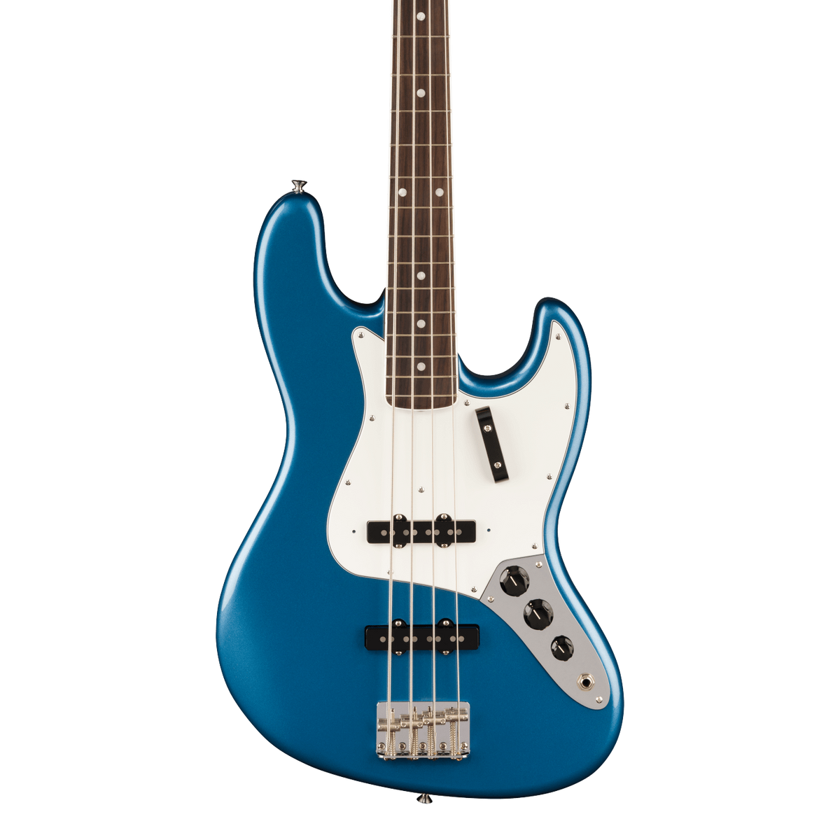 Front of Fender American Vintage II 1966 Jazz Bass Rosewood Lake Placid Blue.