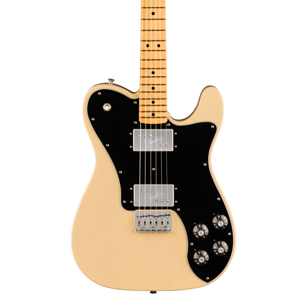 Front of Fender American Vintage II 1975 Telecaster Deluxe Maple Vintage Blonde.
