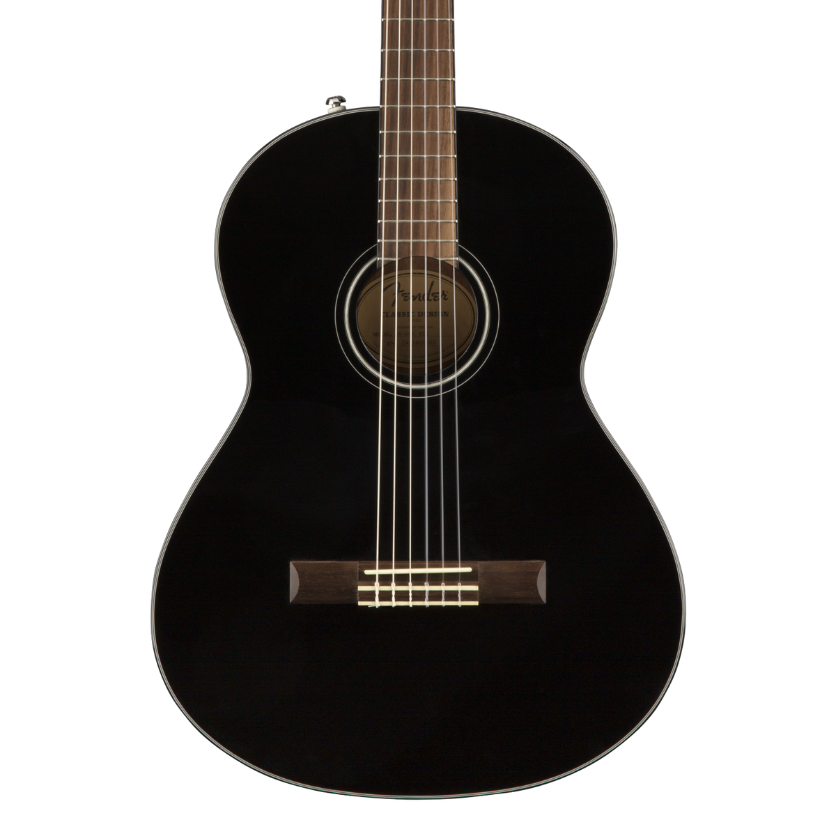 Front of Fender CN-60S Nylon, Walnut Fingerboard, Black.