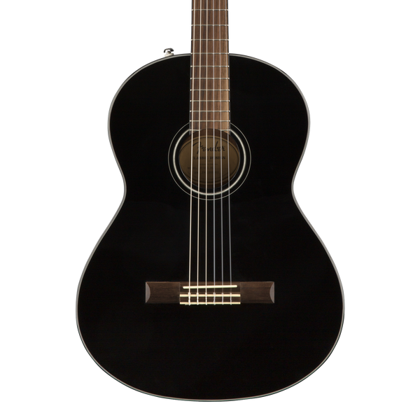 Front of Fender CN-60S Nylon, Walnut Fingerboard, Black.