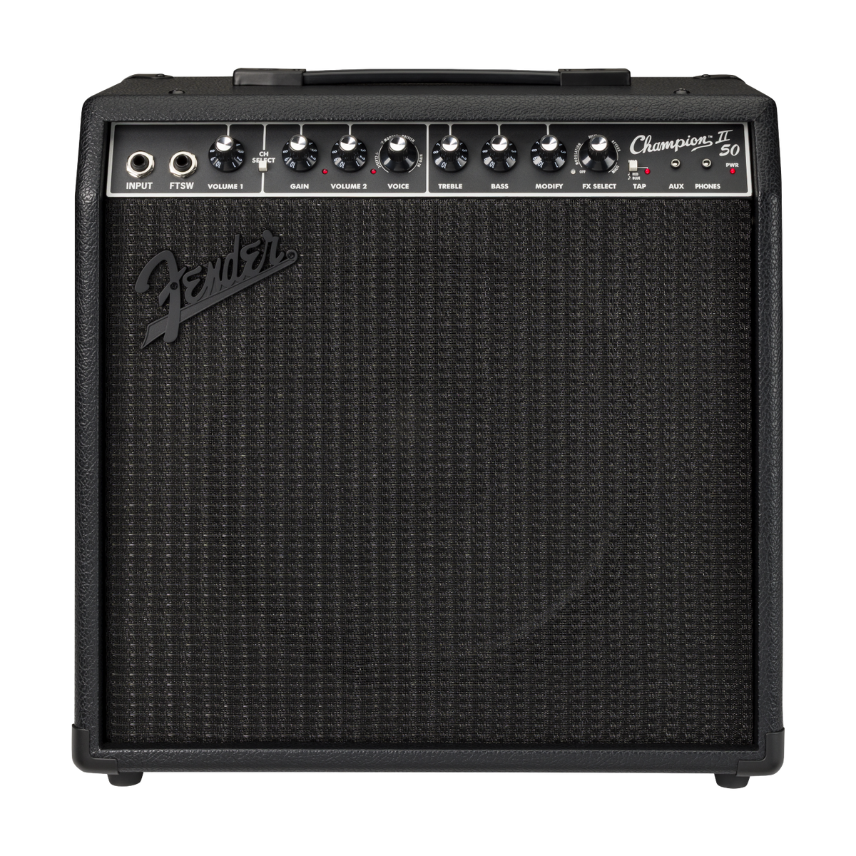 Front of Fender Champion II 50 Blackout.