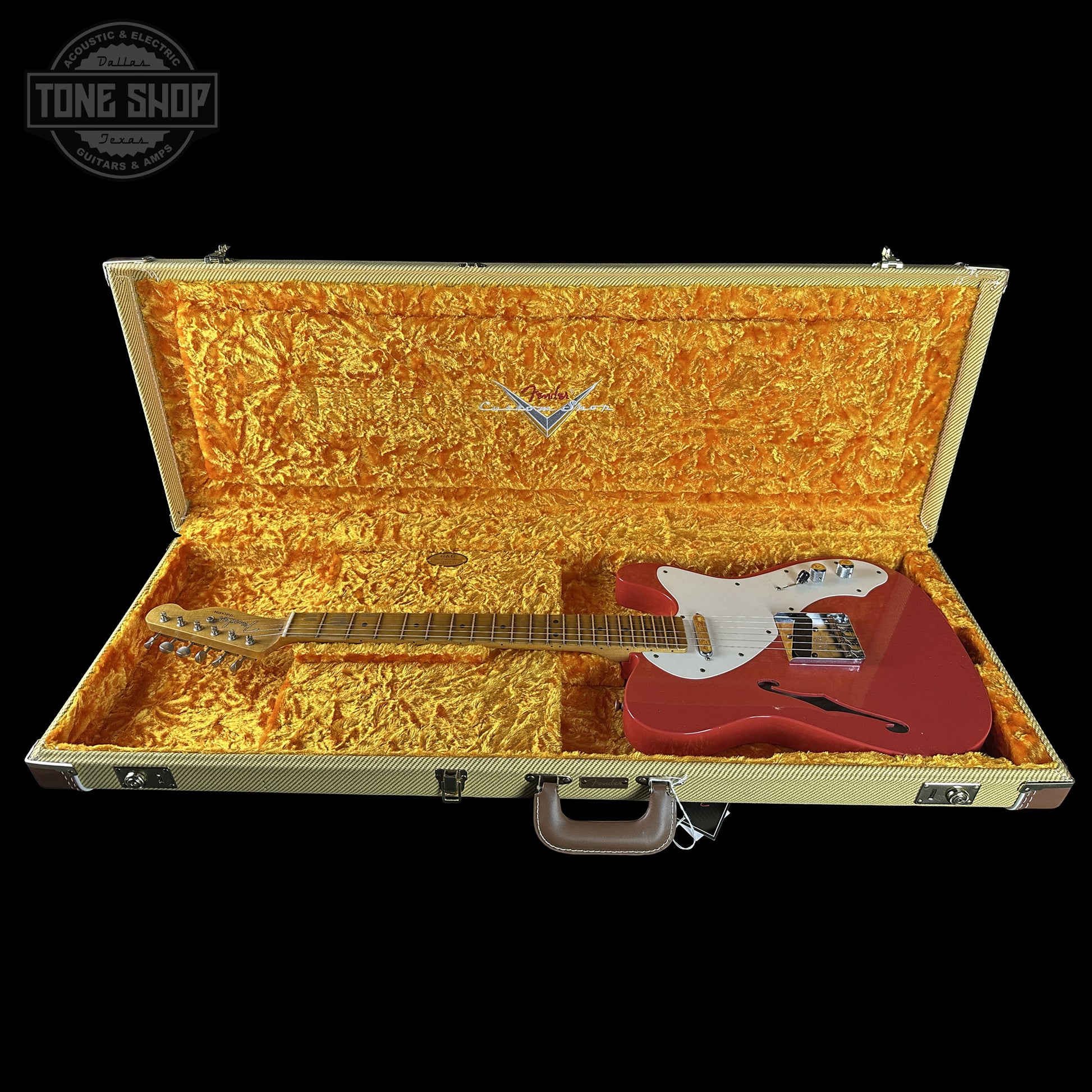 Fender Custom Shop 1950s Thinline Telecaster Journeyman Relic Aged Fiesta Red R143267 in case.