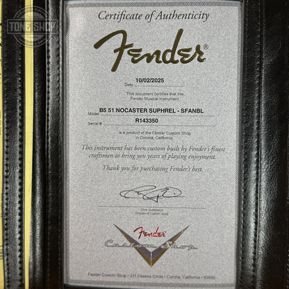 Certificate of Authenticity for Fender Custom Shop 1951 Nocaster Super Heavy Relic Super Faded Aged Nocaster Blonde.