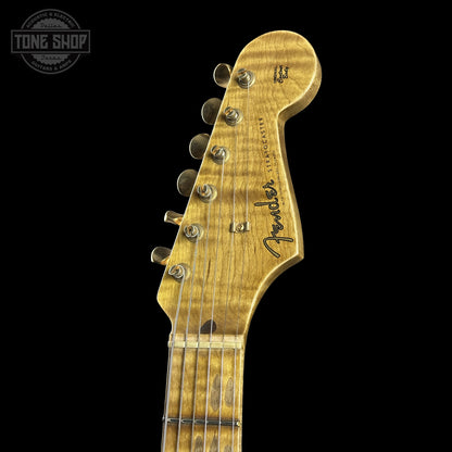 Headstock of Fender Custom Shop 1957 Stratocaster Journeyman Relic White Blonde AAA Maple Neck.