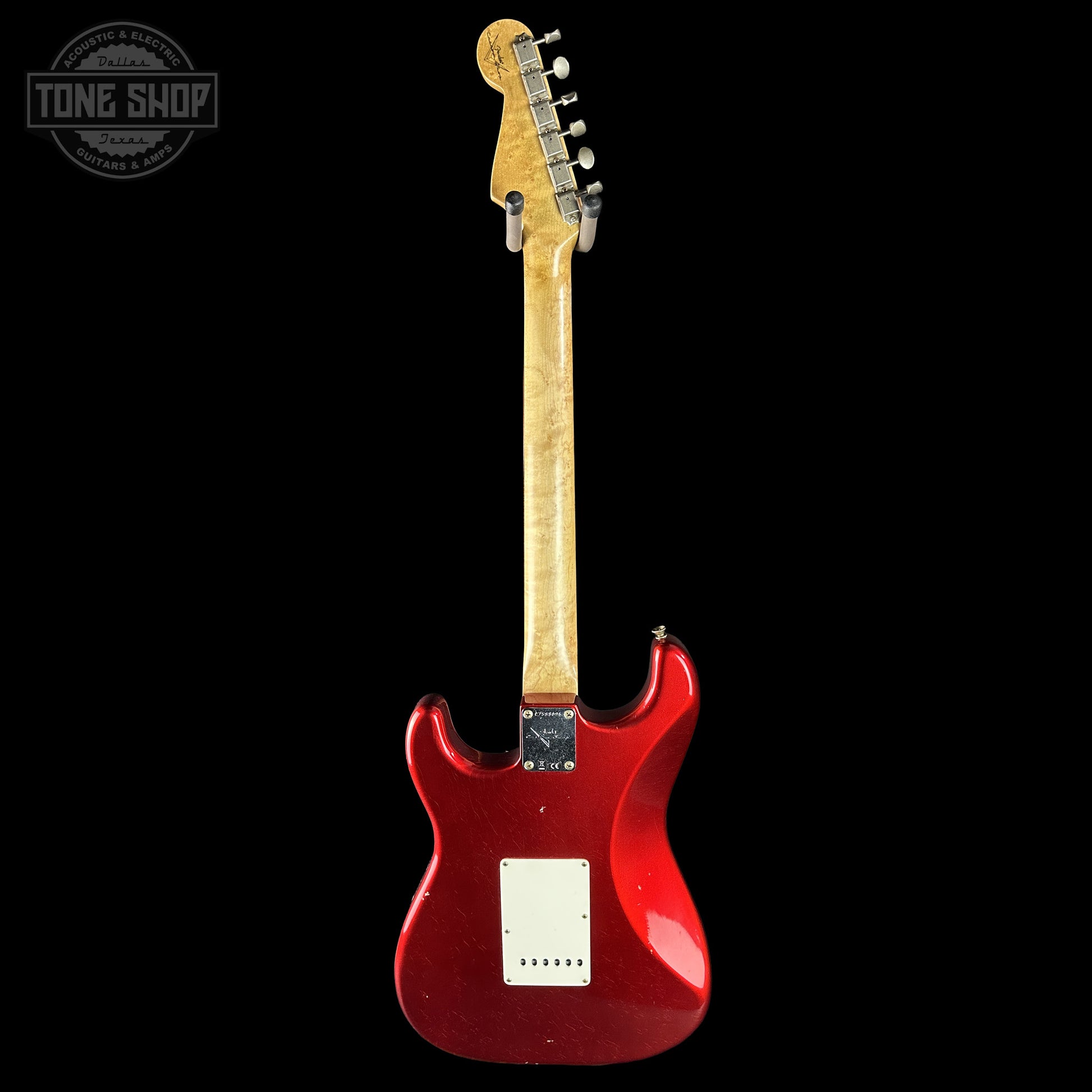 Back of Fender Custom Shop 1963 Stratocaster Journeyman Relic Candy Apple Red AAA Maple Neck.