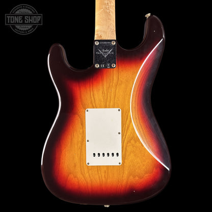 Back of Fender Custom Shop 1963 Stratocaster Journeyman Relic Chocolate 3 Tone Sunburst AAA Maple Neck Fender Custom Shop 1963 Stratocaster Journeyman Relic Chocolate 3 Tone Sunburst AAA Maple Neck CZ588244 body.