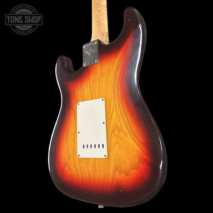 Back right angle of Fender Custom Shop 1963 Stratocaster Journeyman Relic Chocolate 3 Tone Sunburst AAA Maple Neck Fender Custom Shop 1963 Stratocaster Journeyman Relic Chocolate 3 Tone Sunburst AAA Maple Neck CZ588244 body.