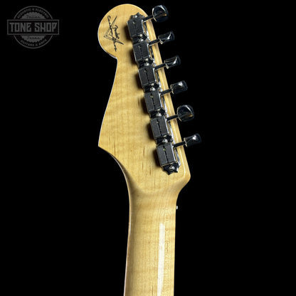 Back of Fender Custom Shop 1963 Stratocaster NOS Olympic White AAA Maple Neck headstock.