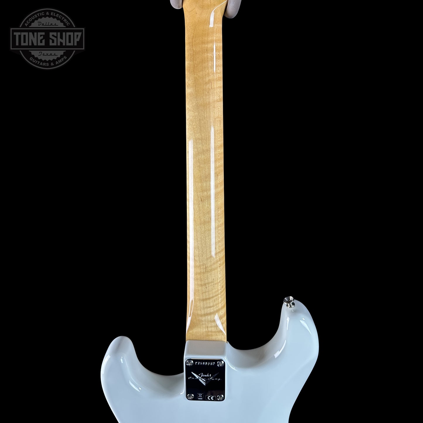 Back of neck of Fender Custom Shop 1963 Stratocaster NOS Olympic White AAA Maple Neck.