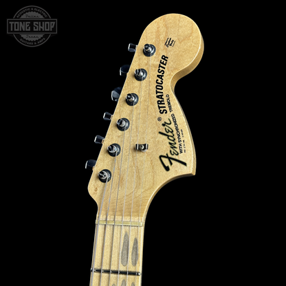 Close up of Fender Custom Shop 1969 Stratocaster Journeyman Relic RDSP headstock.