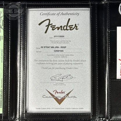 Certificate of Authenticity for Fender Custom Shop 1969 Stratocaster Journeyman Relic RDSP.