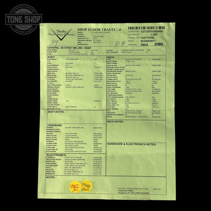 Spec sheet for Fender Custom Shop 1969 Stratocaster Journeyman Relic RDSP.