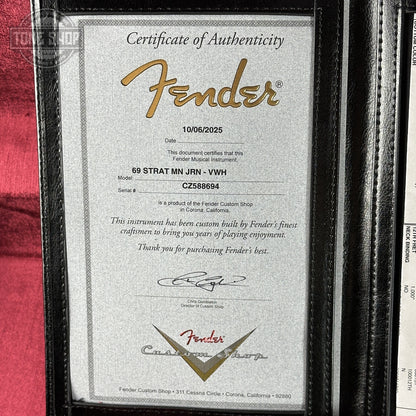 Certificate of Authenticity for Fender Custom Shop 1969 Stratocaster Journeyman Relic Vintage White CZ588694. 