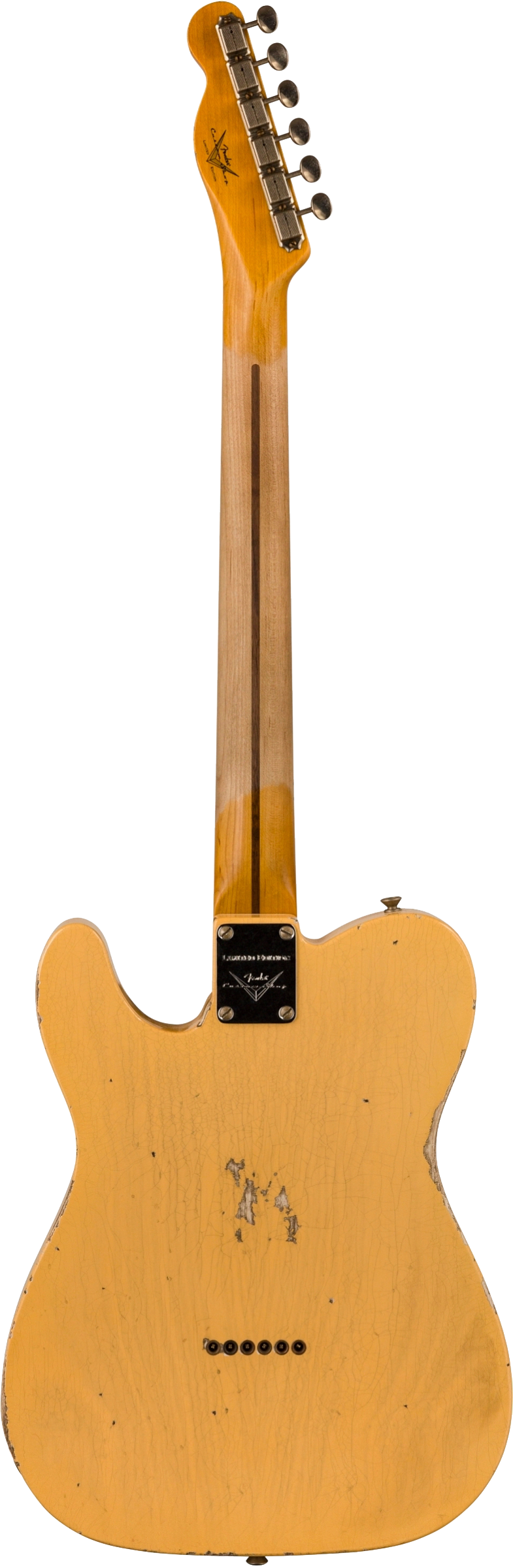 Back of Fender Custom Shop 2023 Collection Ltd Nocaster Thinline Relic Aged Nocaster Blonde.