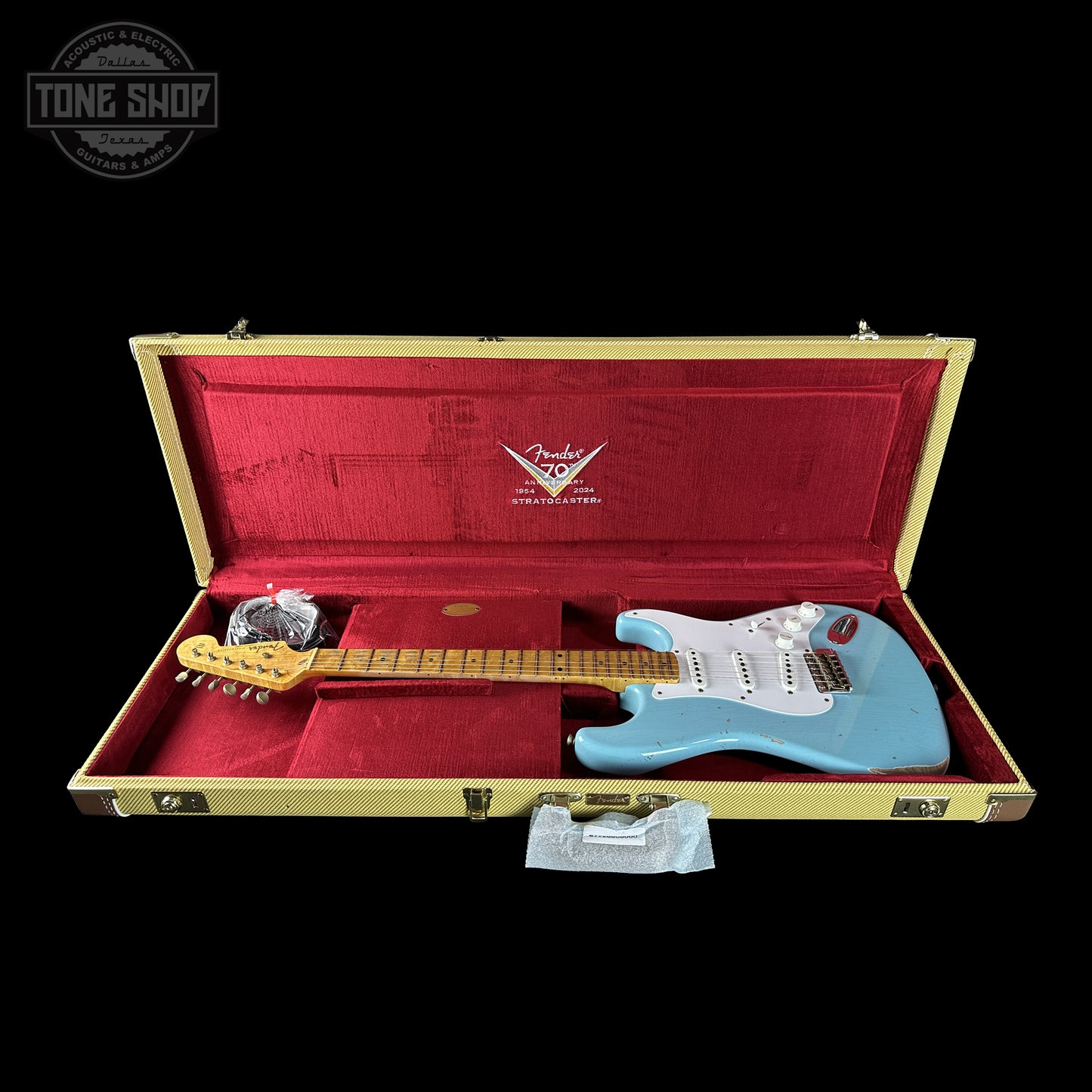 Fender Custom Shop 70th Anniversary 1954 Stratocaster Relic Daphne Blue in case.