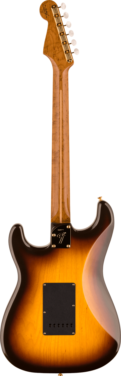 Back of Fender Custom Shop American Custom Strat MN NOS Wide Fade Chocolate 2 Color Sunburst.