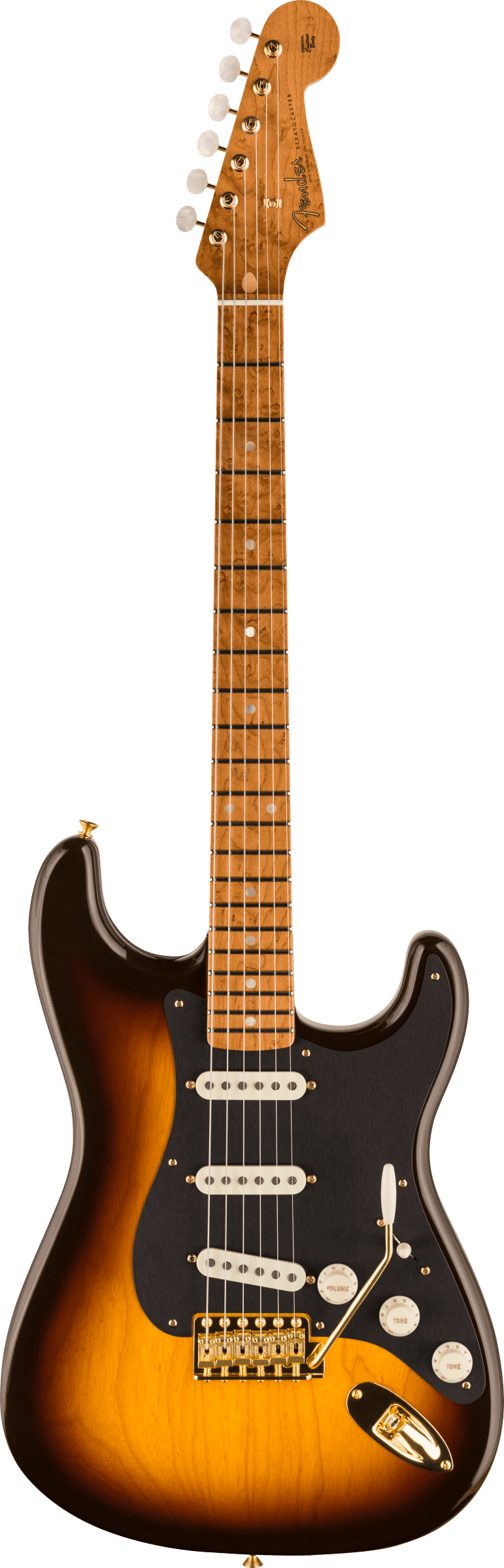 Full frontal of Fender Custom Shop American Custom Strat MN NOS Wide Fade Chocolate 2 Color Sunburst.