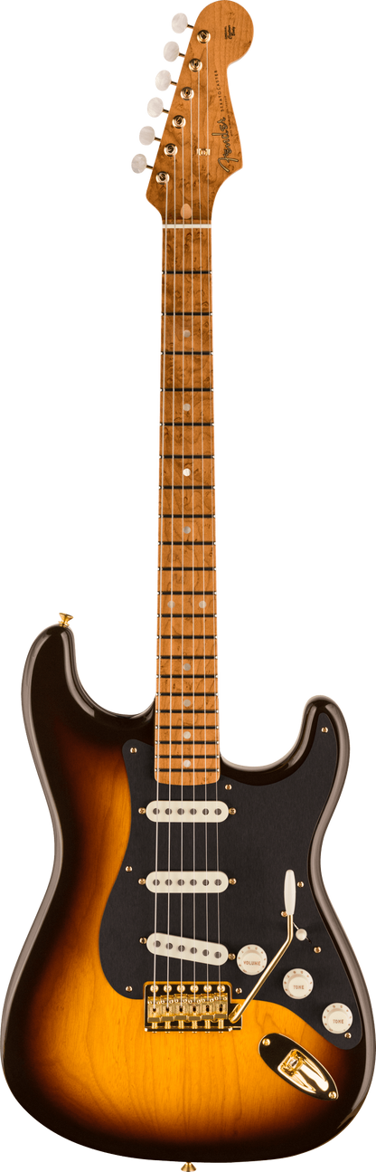 Full frontal of Fender Custom Shop American Custom Strat MN NOS Wide Fade Chocolate 2 Color Sunburst.