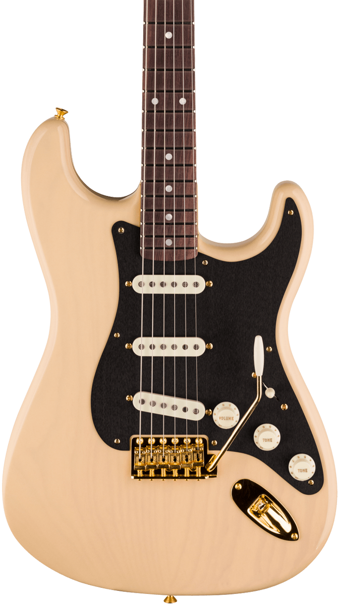 Front of Fender Custom Shop American Custom Strat RW NOS Vintage Blonde.