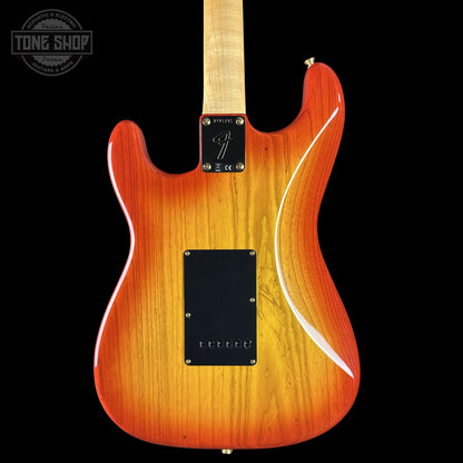 Back of Fender Custom Shop American Custom Stratocaster NOS Ebony Fingerboard Sienna Sunburst body.