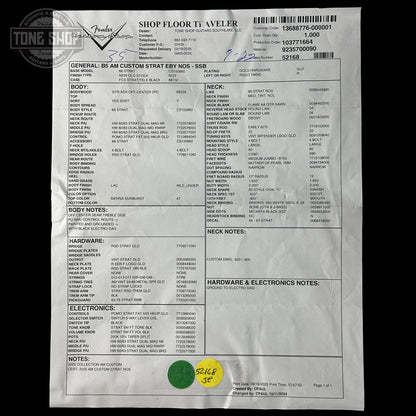 Spec sheet of Fender Custom Shop American Custom Stratocaster NOS Ebony Fingerboard Sienna Sunburst.