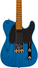 Front of Fender Custom Shop American Custom Tele MN NOS Sapphire Blue Transparent.