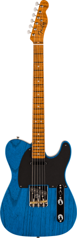 Full frontal of Fender Custom Shop American Custom Tele MN NOS Sapphire Blue Transparent.