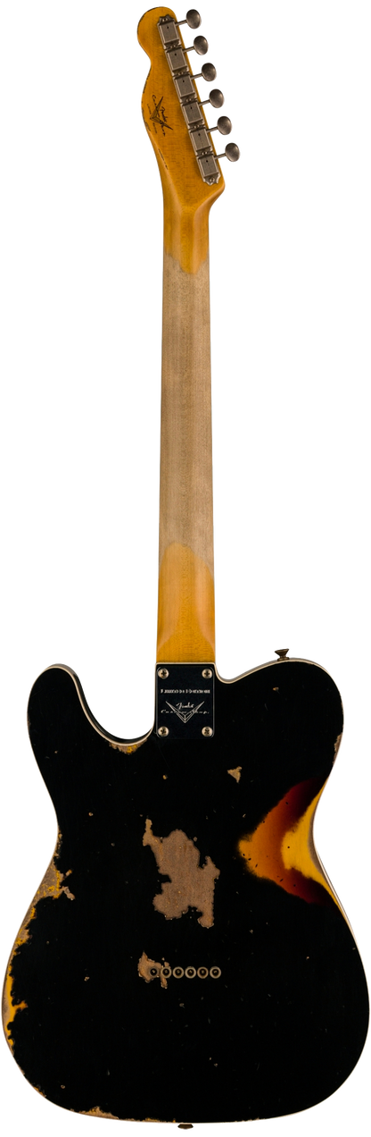 Back of Fender Custom Shop Limited Edition Reverse '60 Tele Custom Heavy Relic Aged Black Over 3 Color Sunburst.