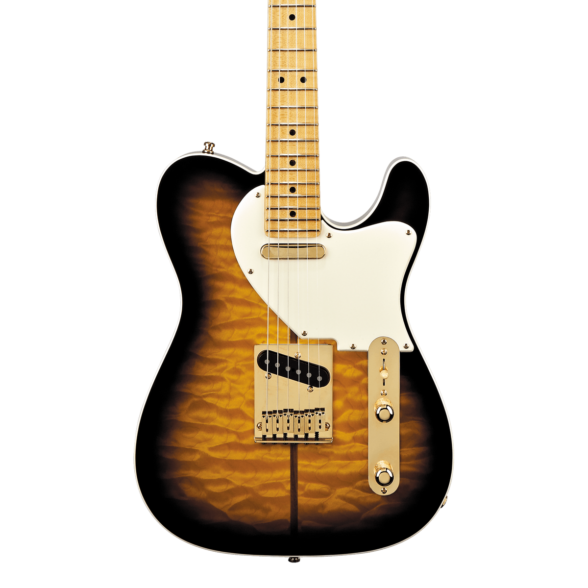 Front of Fender Custom Shop Merle Haggard Signature Tele NOS 2 Color Sunburst.